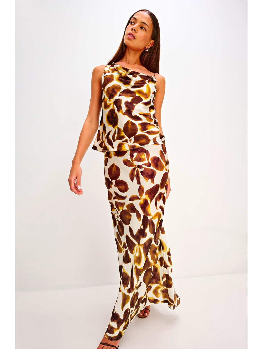 Rails Animal Print Maxi Top & Skirt Set Brown Cream Size M EUC 1115 EUC